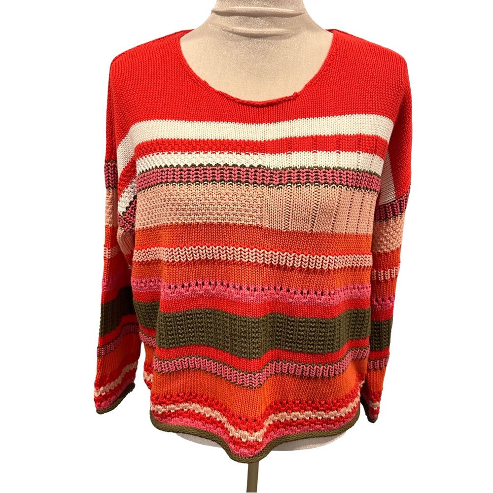 Zaket & Plover Colorful Striped Cotton Crew Neck Sweater Oversized‎ Boxy